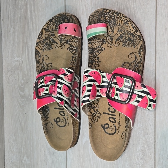 Calceo Women Watermelon Loop Toe Sandals Buckles Shoes 40/9.5 - Picture 2 of 14